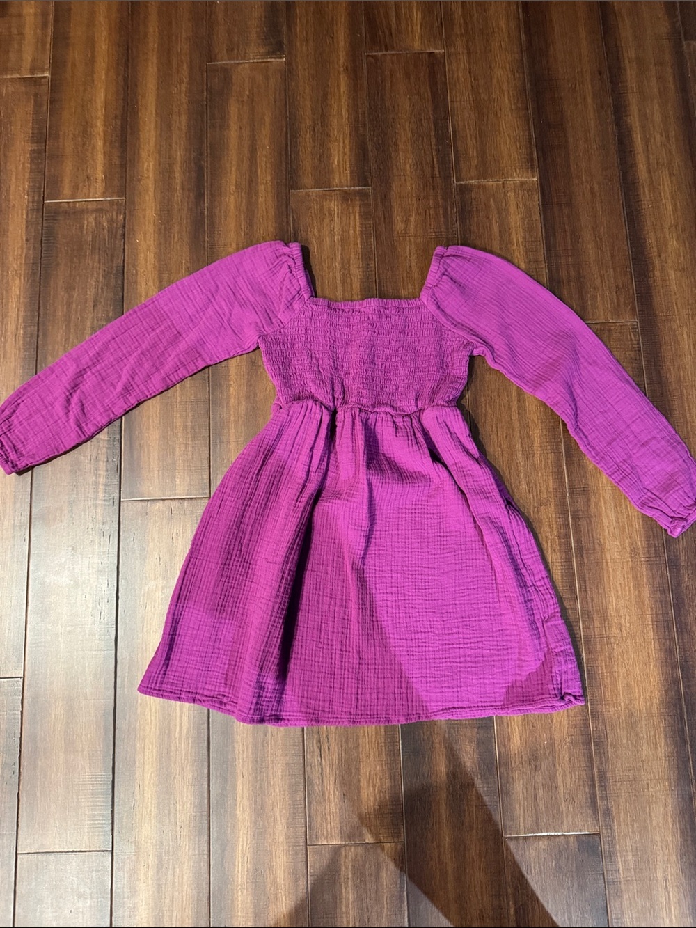 GAP Girls' Bright Magenta Long-Sleeve Smocked Dress